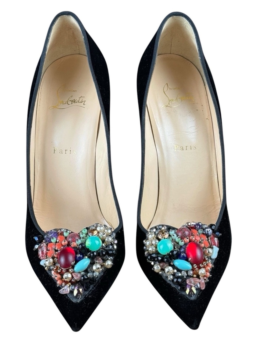 Christian Louboutin Diva Cora Pumps Black Velvet Crystal Embellished – Size 40